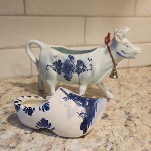 Vintage Delftware Cow And Shoe